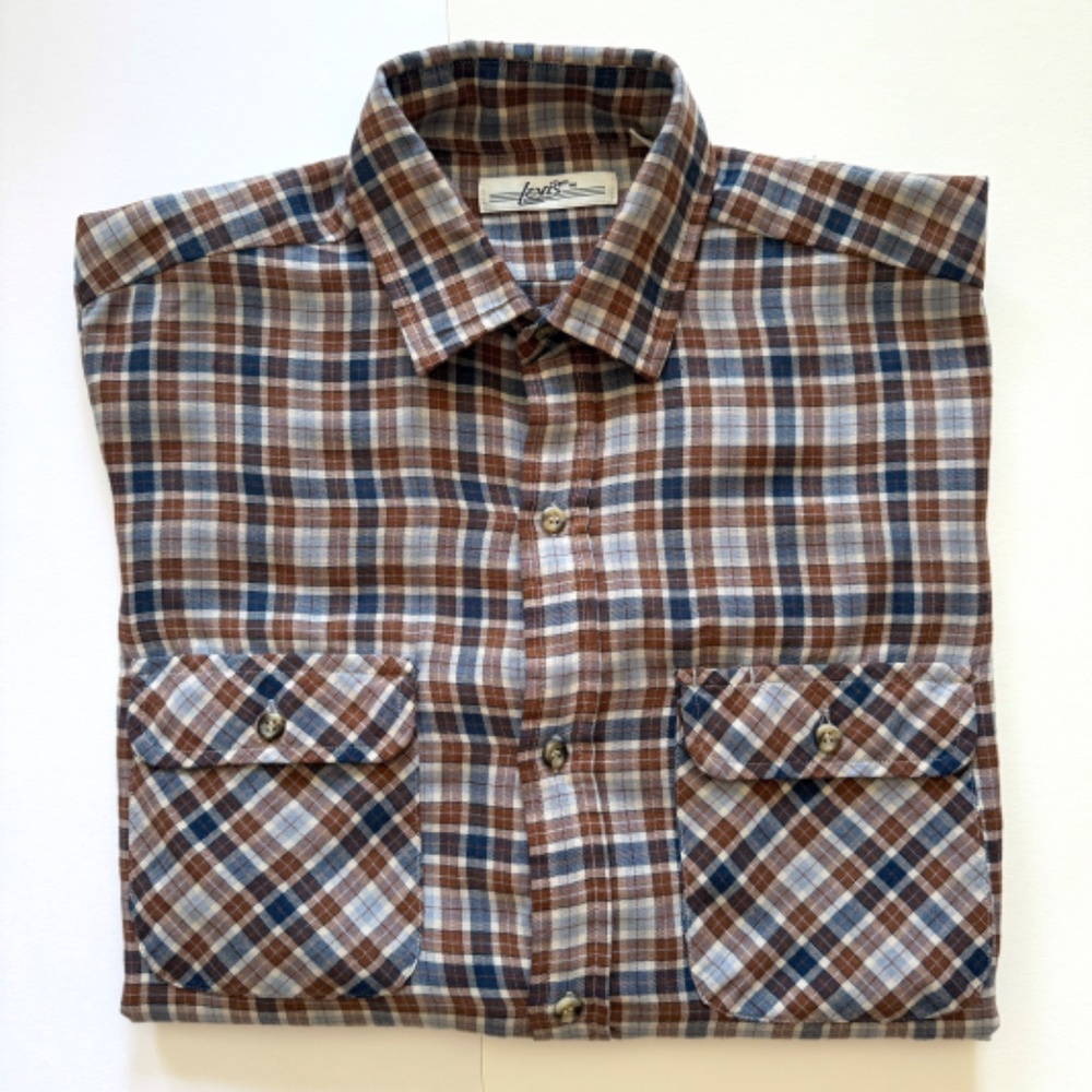 VTG 1970s Levi's Button Up Shirt Brown Plaid Mens Shirt Size Medium